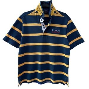 Paul Shark Yachting Striped Rugby Polo Shirt Mens Medium Navy Yellow Collar Logo